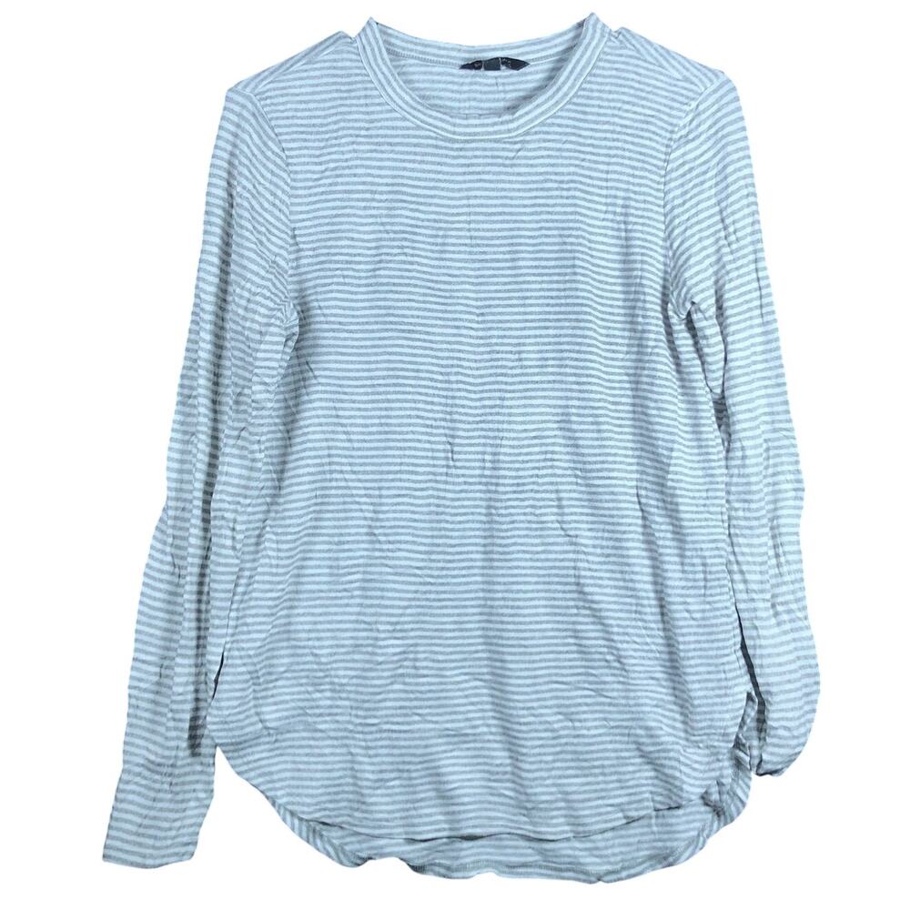 Banana Republic Womens Shirt Gray White Stripe Long Sleeve Cozy Stretch Small